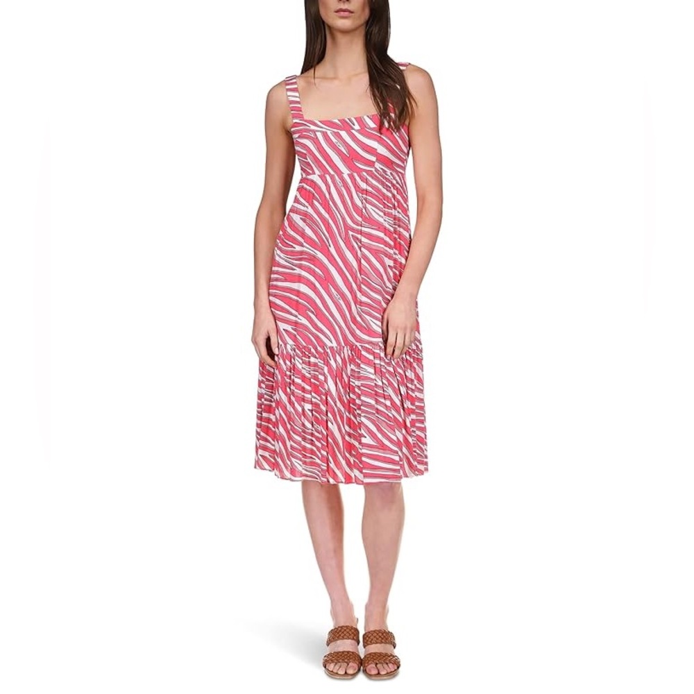 Michael‎ Kors Soft Zebra Midi Dress viscose Red Size S MSRP $175